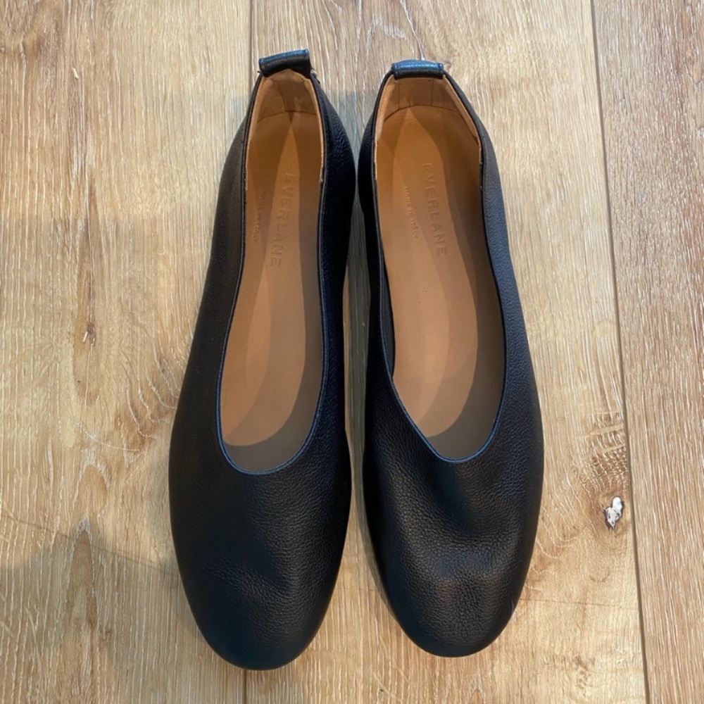 Everlane Tapered Day Glove Flats Shoes Black Leather Round Toe 7.5